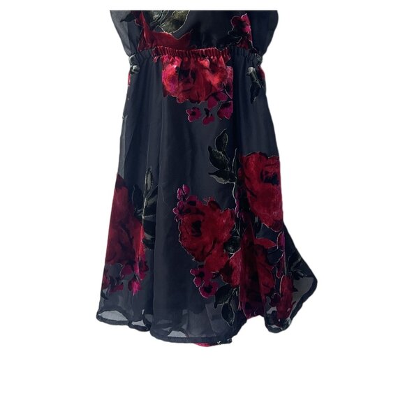 Lulus Dress XS Mini Floral Burnout Velvet Lizbeth Black Red Skater Cocktail - Picture 6 of 12